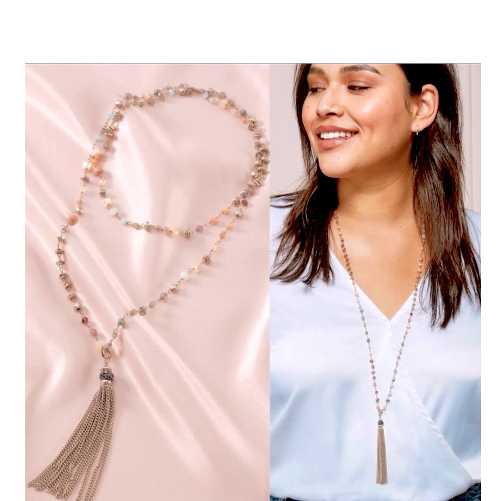 Gorgeous! Stella & Dot Gitane Necklace-Silver Multi Neutral: Semi-Precious Stone